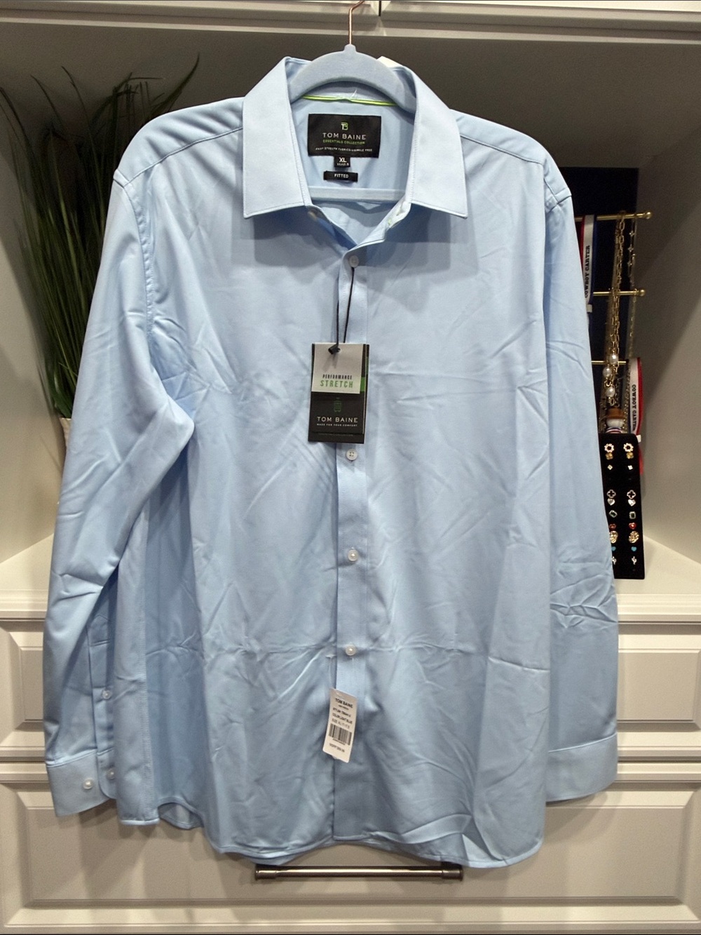 Tom Beine Men's Light Blue Stretch Dress Shirt SZ XL 17-17.5